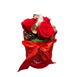 3 trvácne ruže v boxe červená mašľa